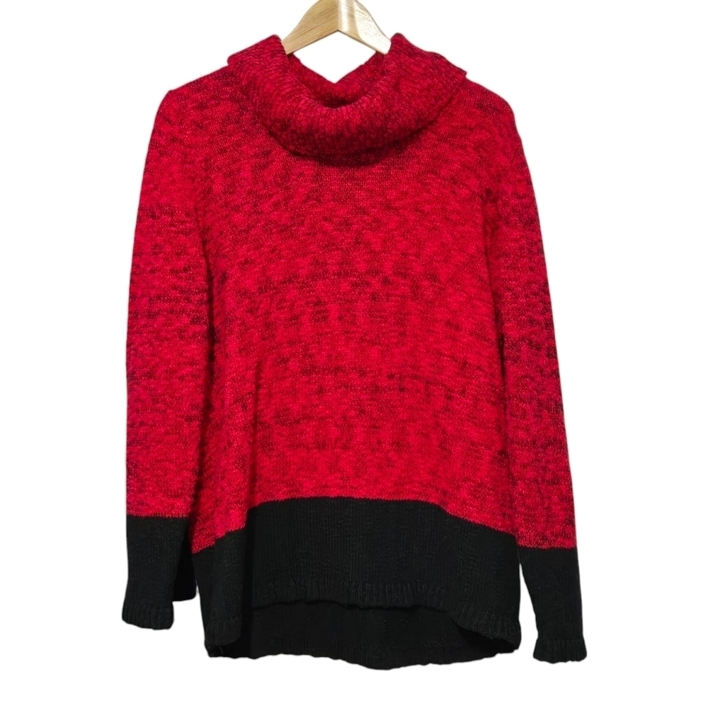 KarlLlagerfeld Red and Black Women' Cowl Neck Knitted Sweater Large